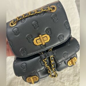 Betsey Johnson Black Skull Mini Bag with Gold Accents